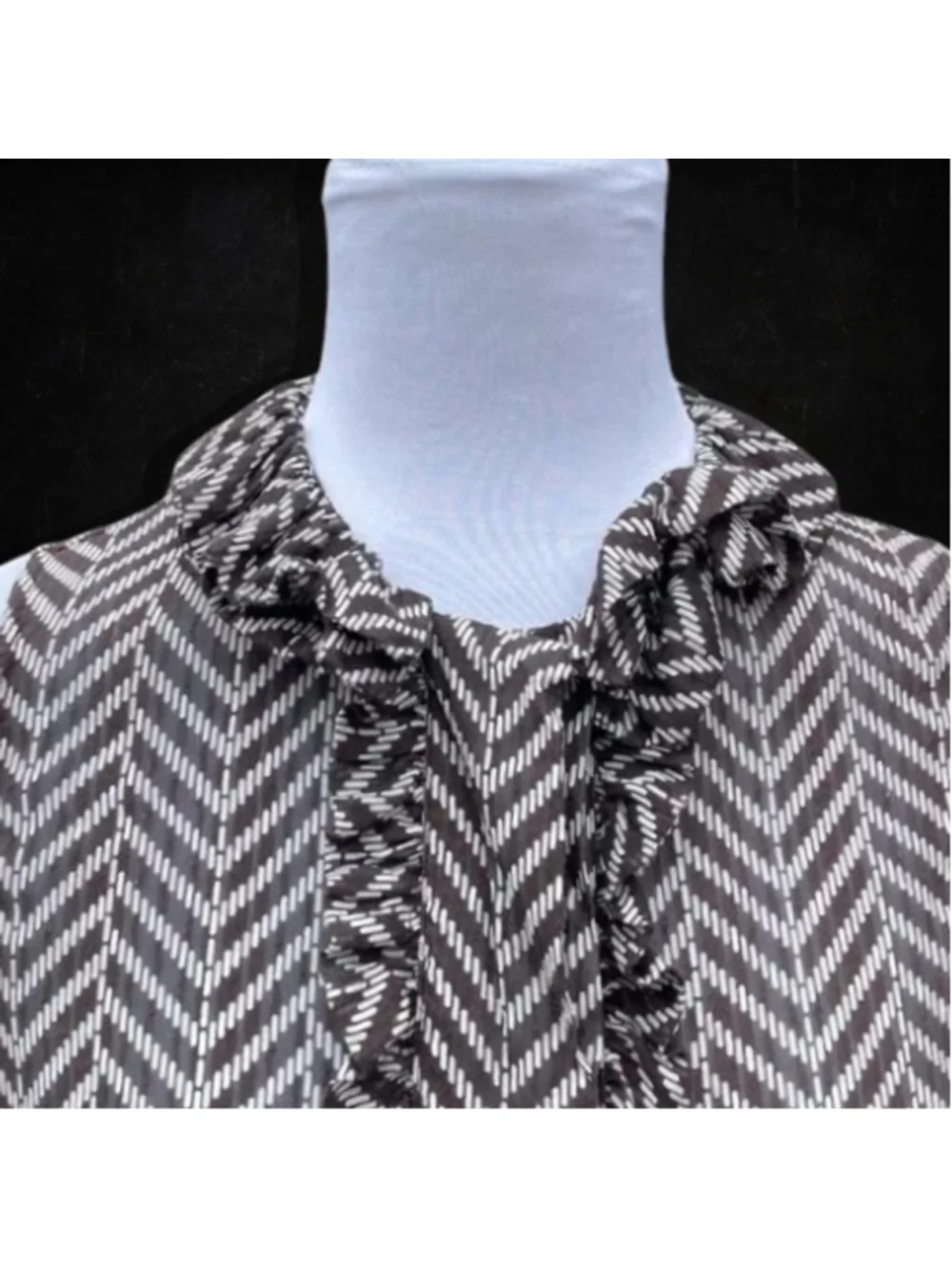 Tory Burch Brown & White Silk Blend Sheer Sleeveless Blouse 2
